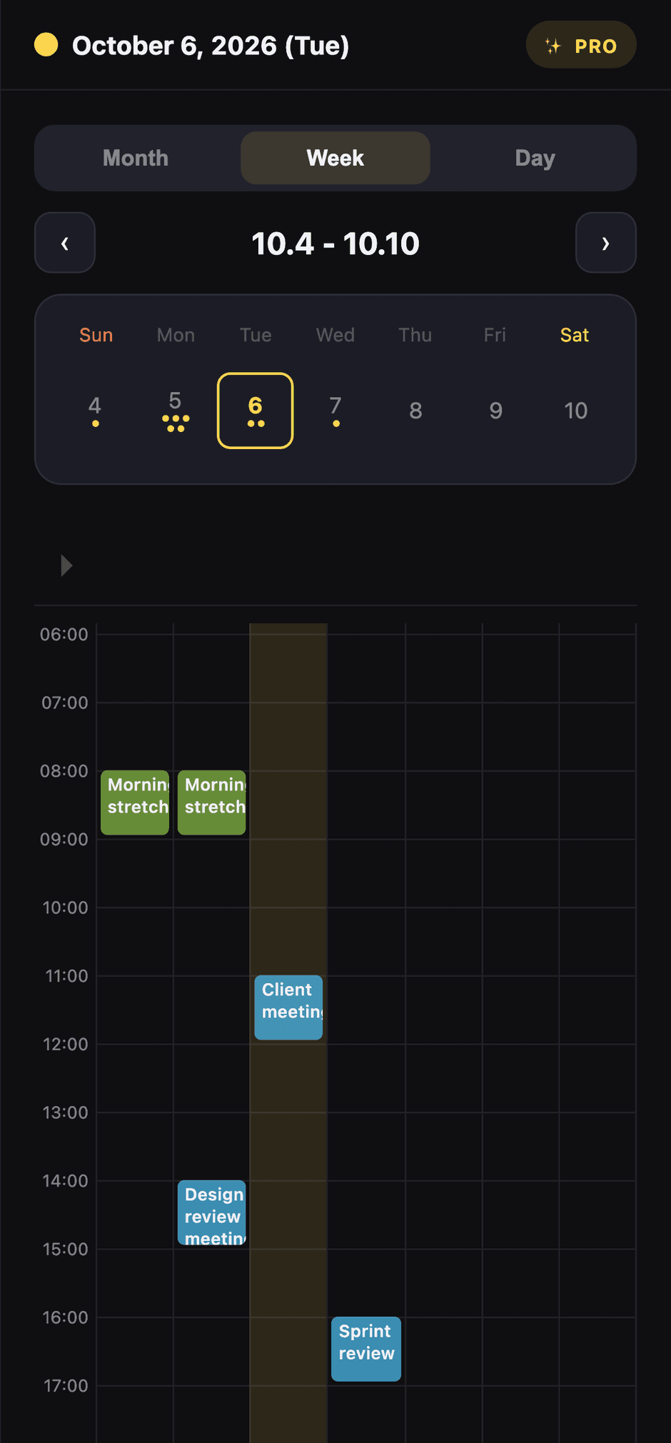 Timetable calendar screen
